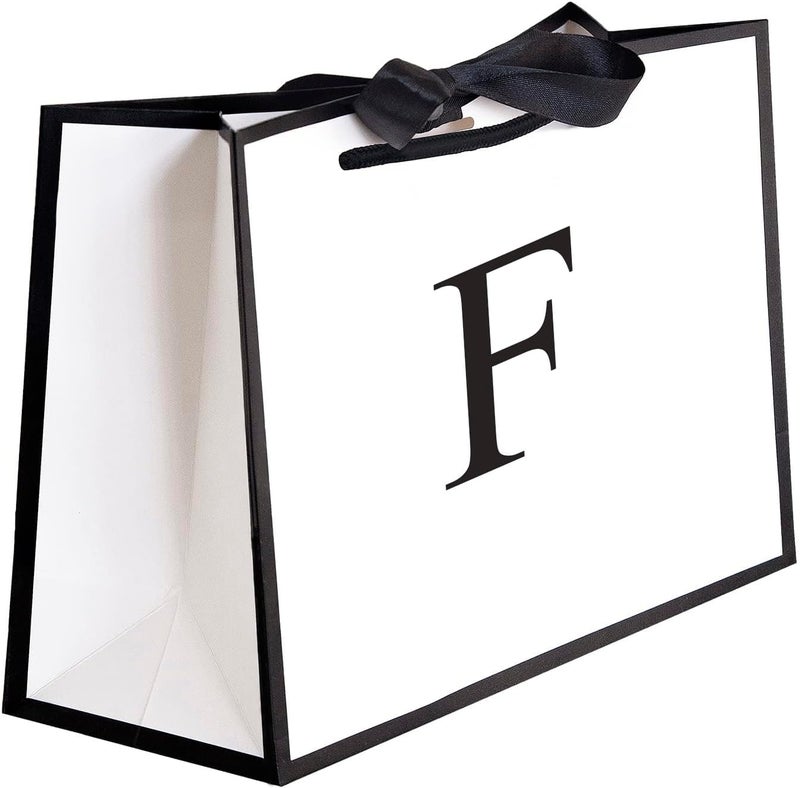 QLSKO Initial Gift Bag with Bow Ribbon Personalized Horizontal Paper Bag Monogrammed Birthday Gifts for Women Men (F-Small) - Image 1